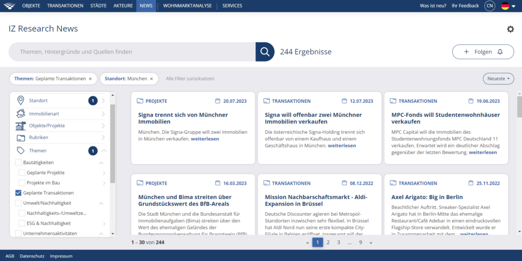 Screen geplante Transaktionen in München aus der Anwendung News