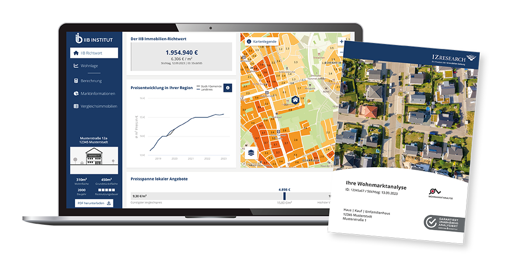 Wohnmarktanalyse Dashboard und PDF als Collage