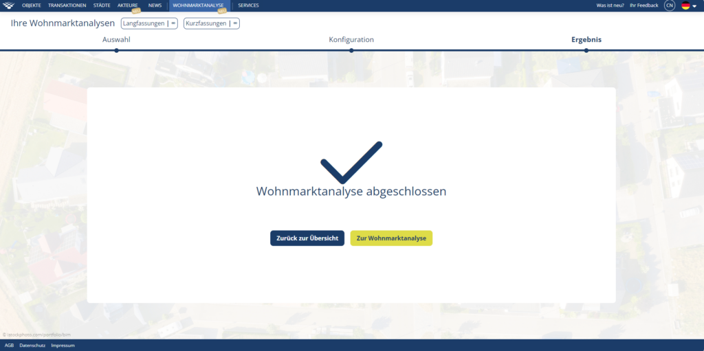 Screen WMA Wizard - Wohnmarktanalyse abgeschlossen