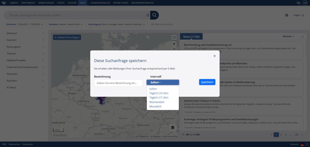 Intervall für die persönlichen Newsletter in IZ Research